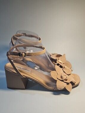 Steve Madden Tan Floral Suede Ankle-Strap Block Heels Bin 12
